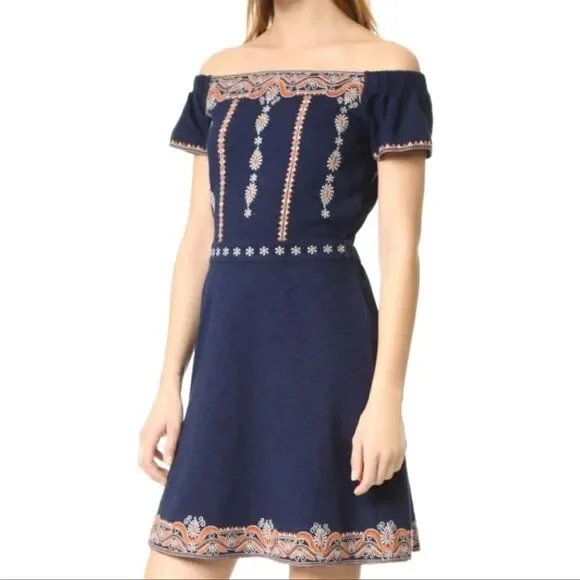 Tory Burch Nell Blue Embroidered Dress Large - Picture 4 of 12